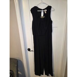 Emma & Michele Black Sleeveless Wide Leg Jumpsuit Gold Hardware XL